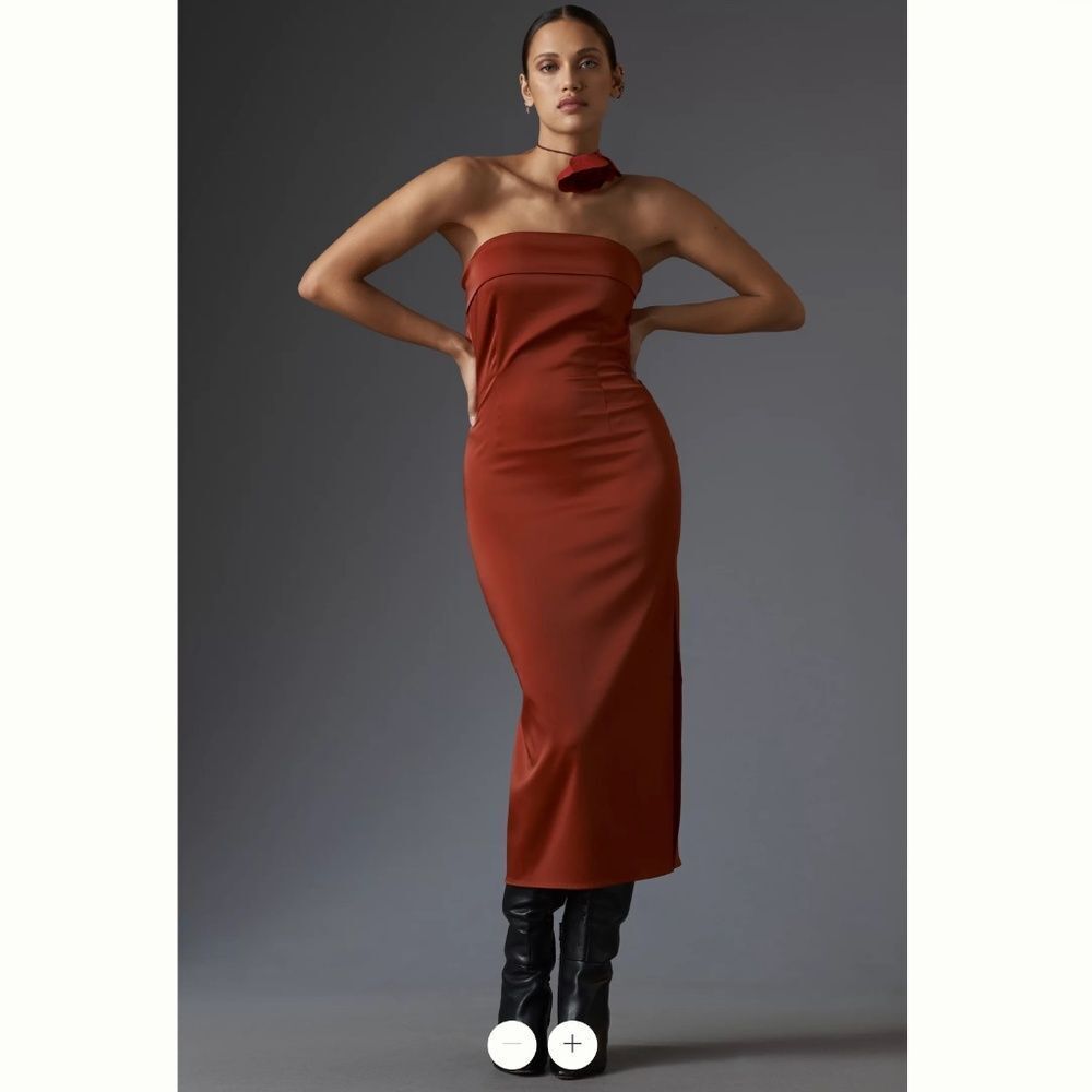 By Anthropologie Strapless Cowl-Back Midi Dress - Picture 1 of 4